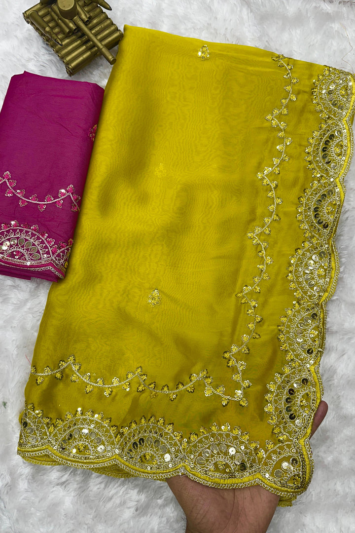 Presence Of Nature Rangoli Yellow Silk Saree