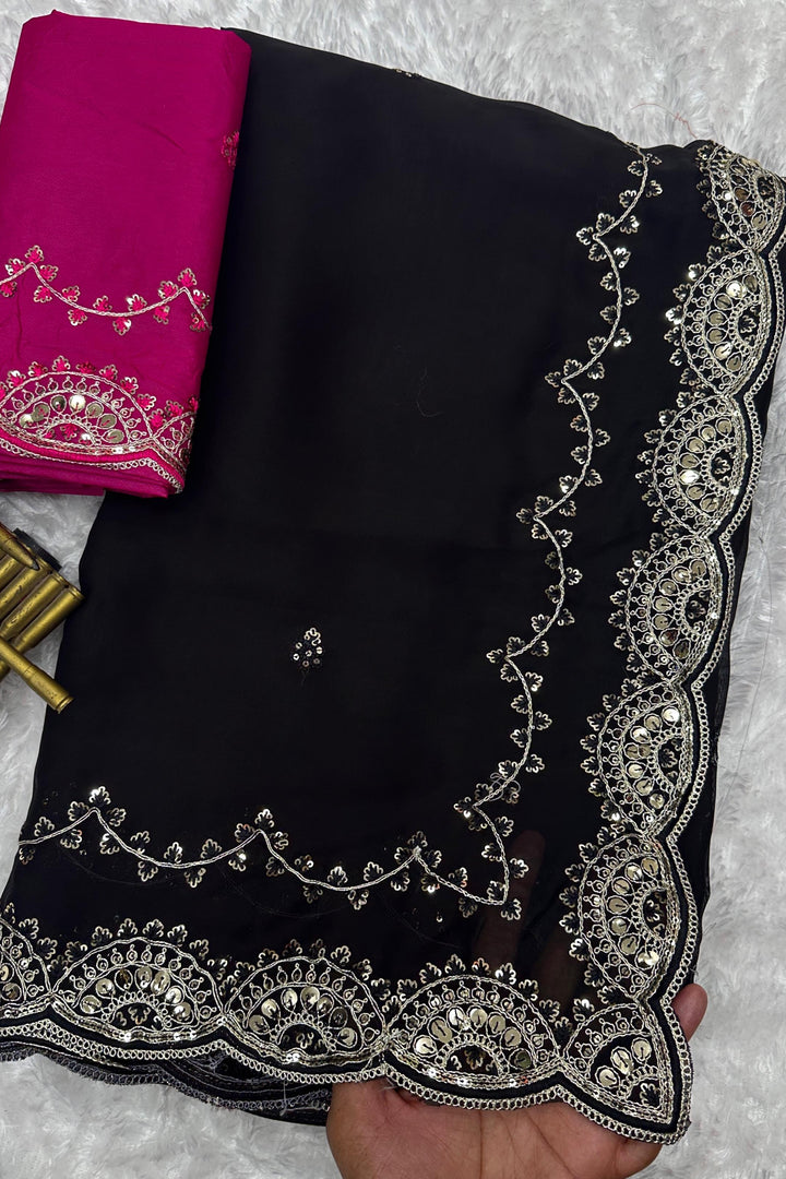 Presence Of Nature Rangoli Black Silk Saree