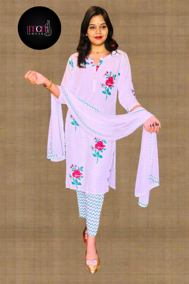 Rosy White Kurti Set