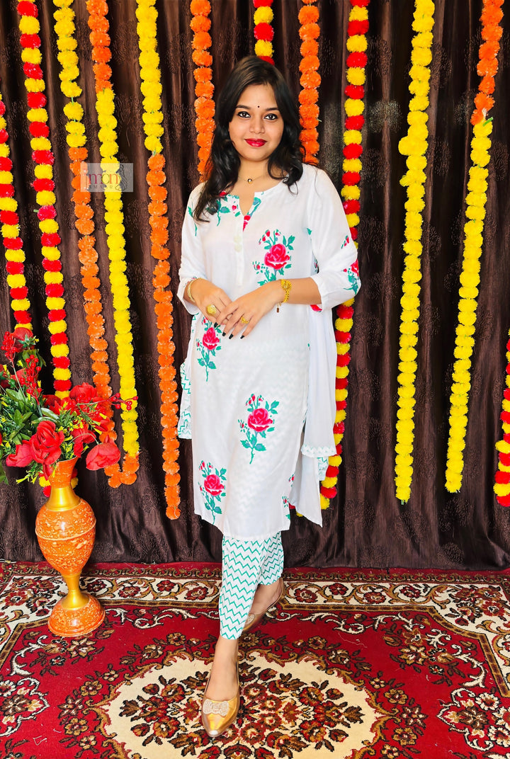 Rosy White Kurti Set