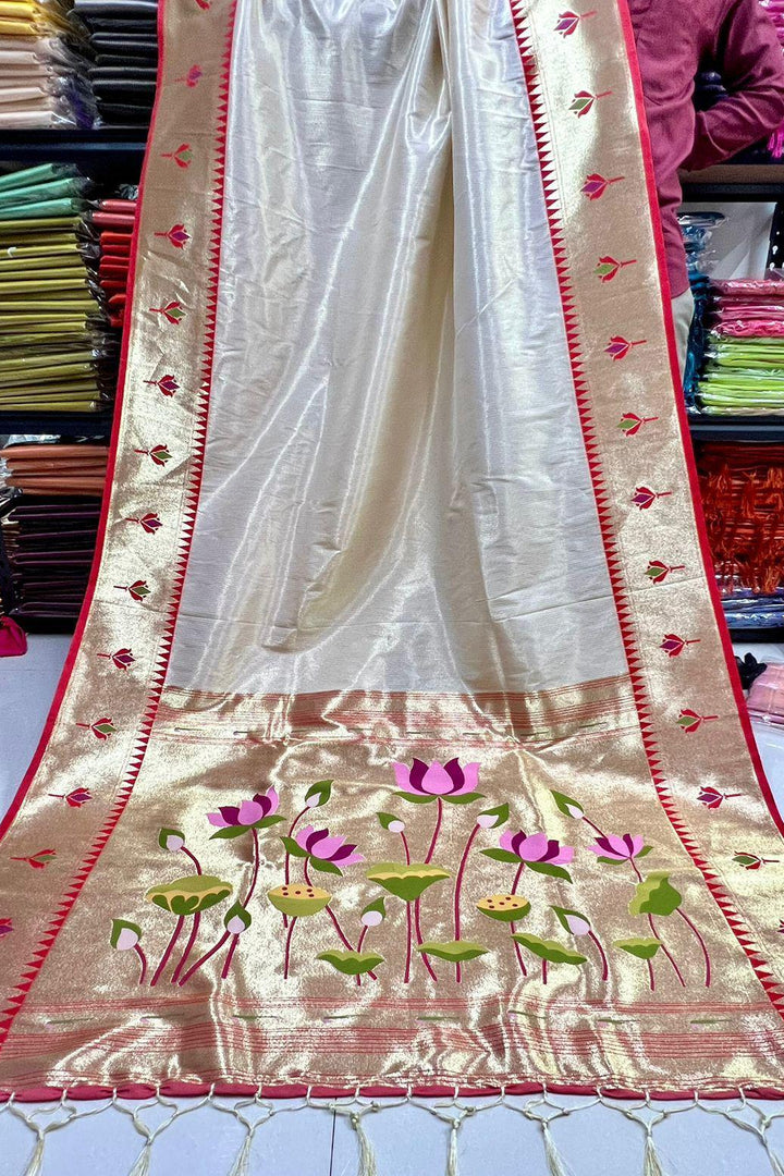 Joy In The Journey Kanjivarum Paithani White Silk Saree