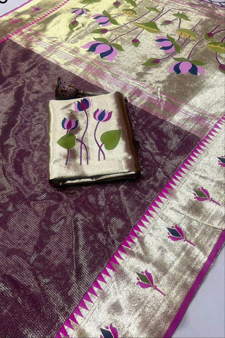 Joy In The Journey Kanjivarum Paithani Wine Silk Saree