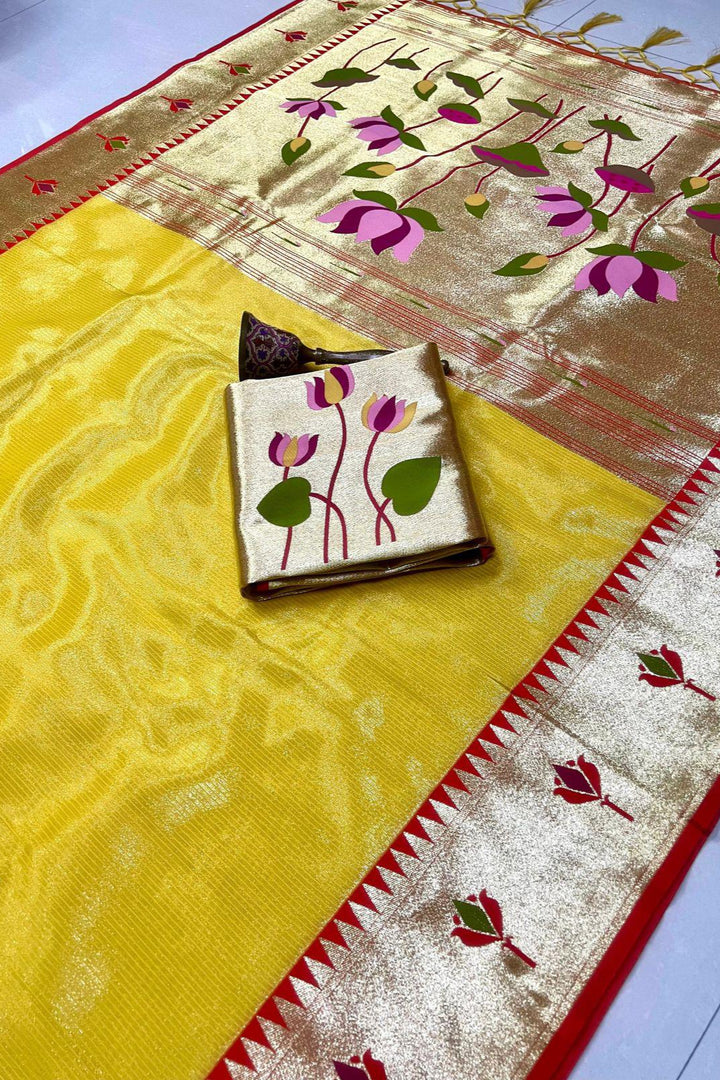 Joy In The Journey Kanjivarum Paithani Yellow Silk Saree