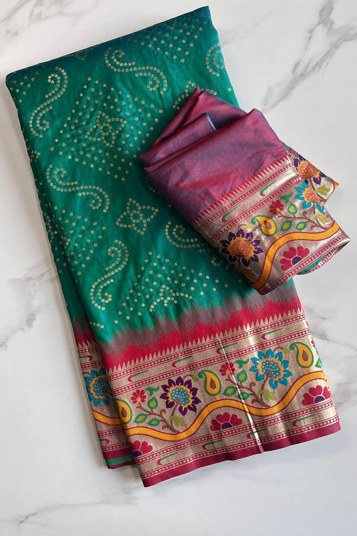 Dance Of Tradition-Paithani Green Saree