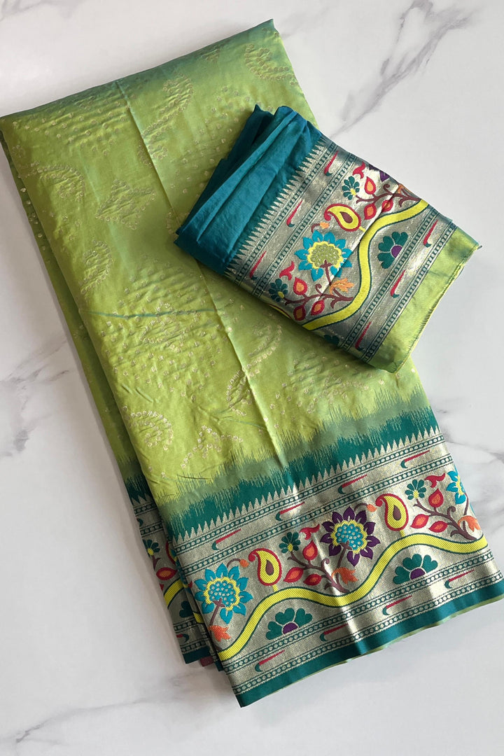 Dance Of Tradition-Paithani Light Green Saree