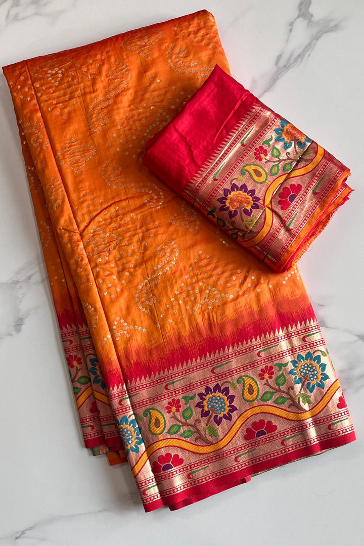 Dance Of Tradition-Paithani Orange Saree