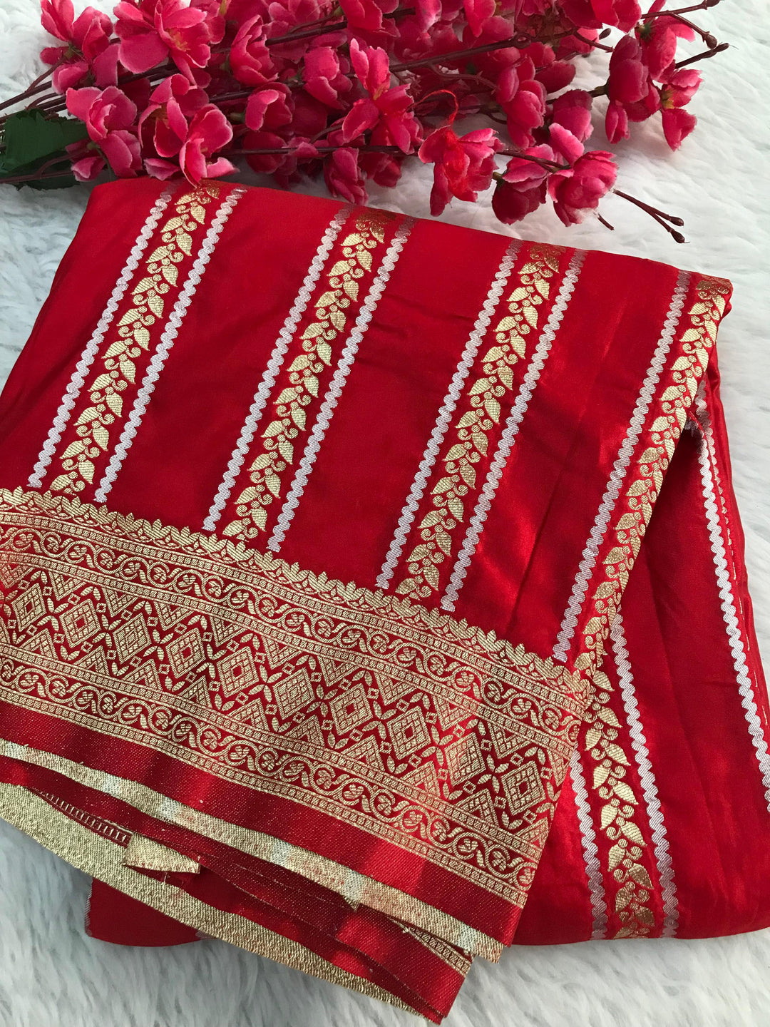 Million Stars RED Banarasi Satin Silk Saree