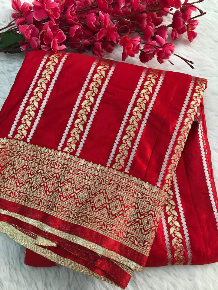 Million Stars RED Banarasi Satin Silk Saree