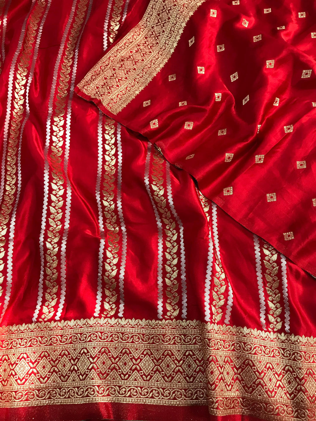 Million Stars RED Banarasi Satin Silk Saree