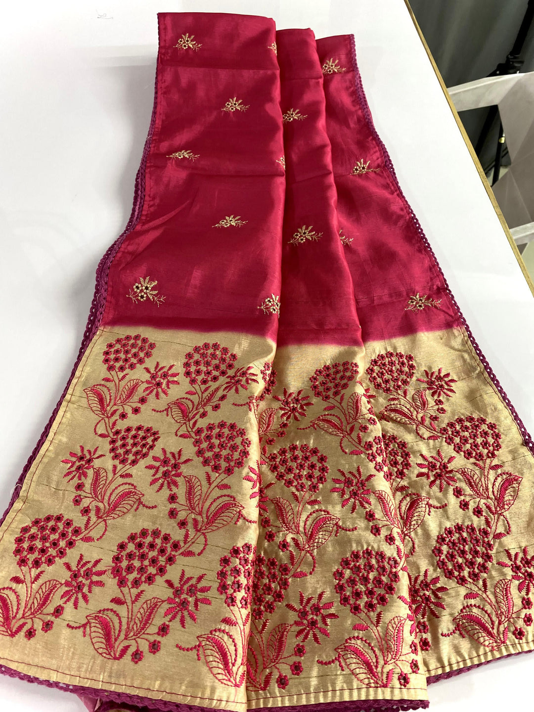 Diamond Dew Tussar Red Silk Saree