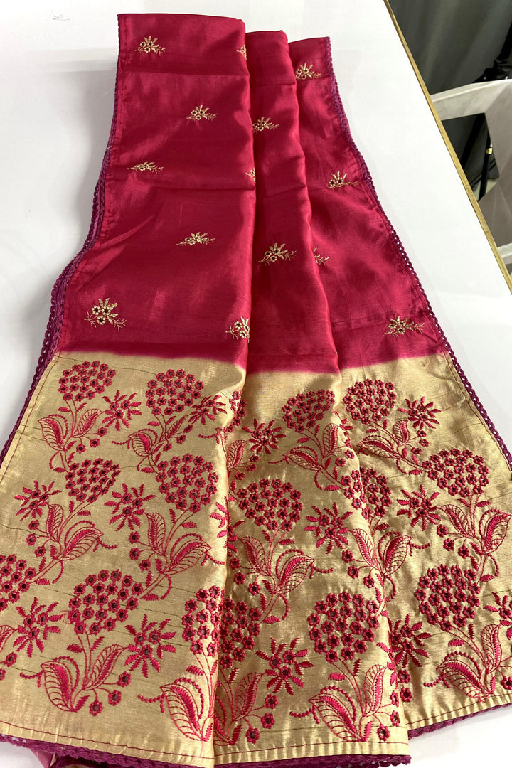 Diamond Dew Tussar Red Silk Saree