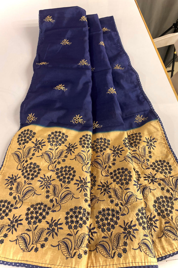 Diamond Dew Tussar Blue Silk Saree