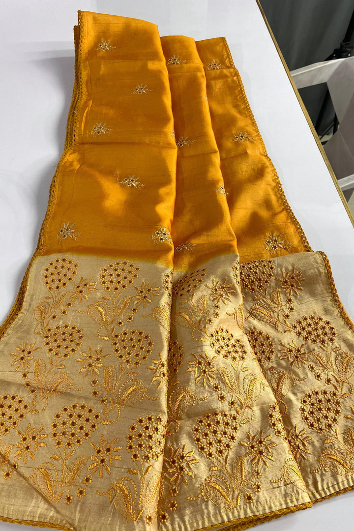 Diamond Dew Tussar Yellow Silk Saree