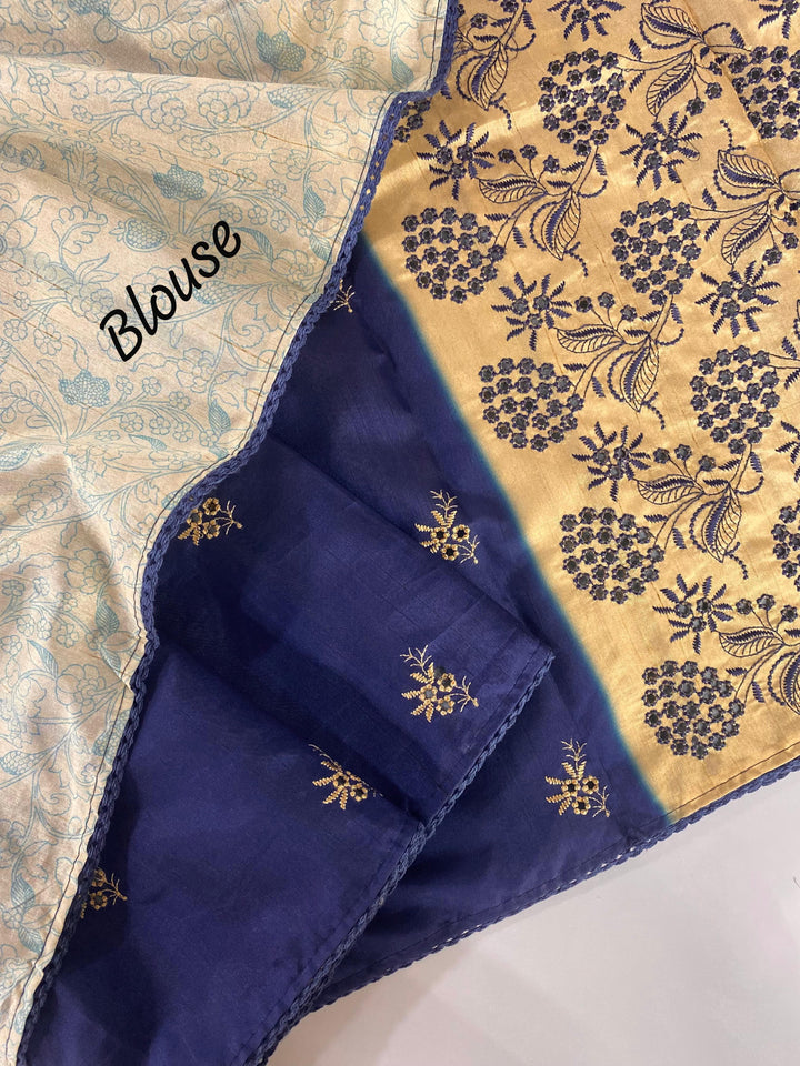 Diamond Dew Tussar Blue Silk Saree