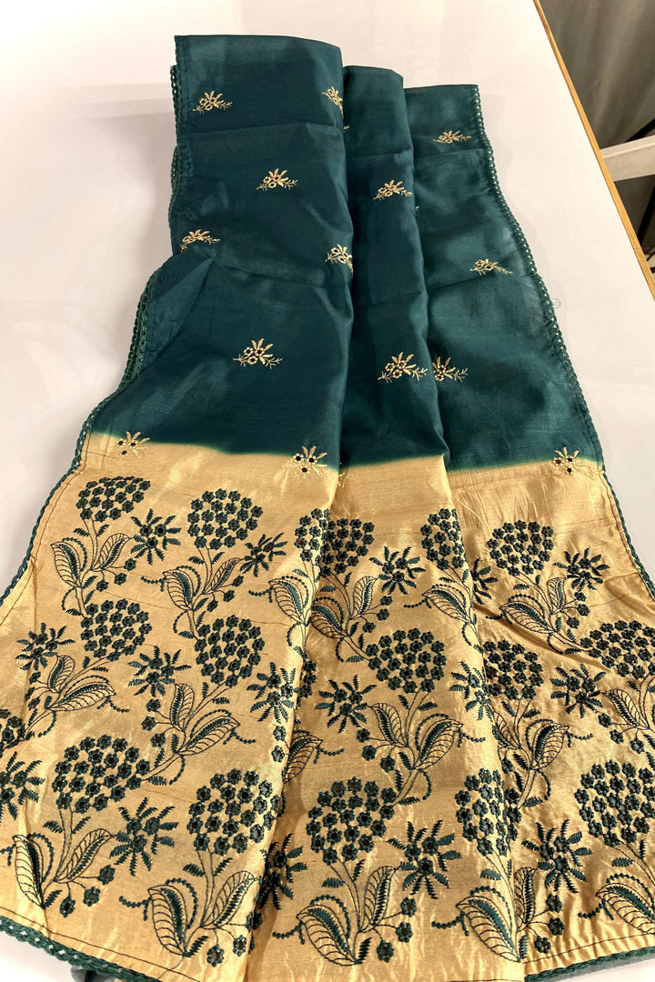 Diamond Dew Tussar Green Silk Saree