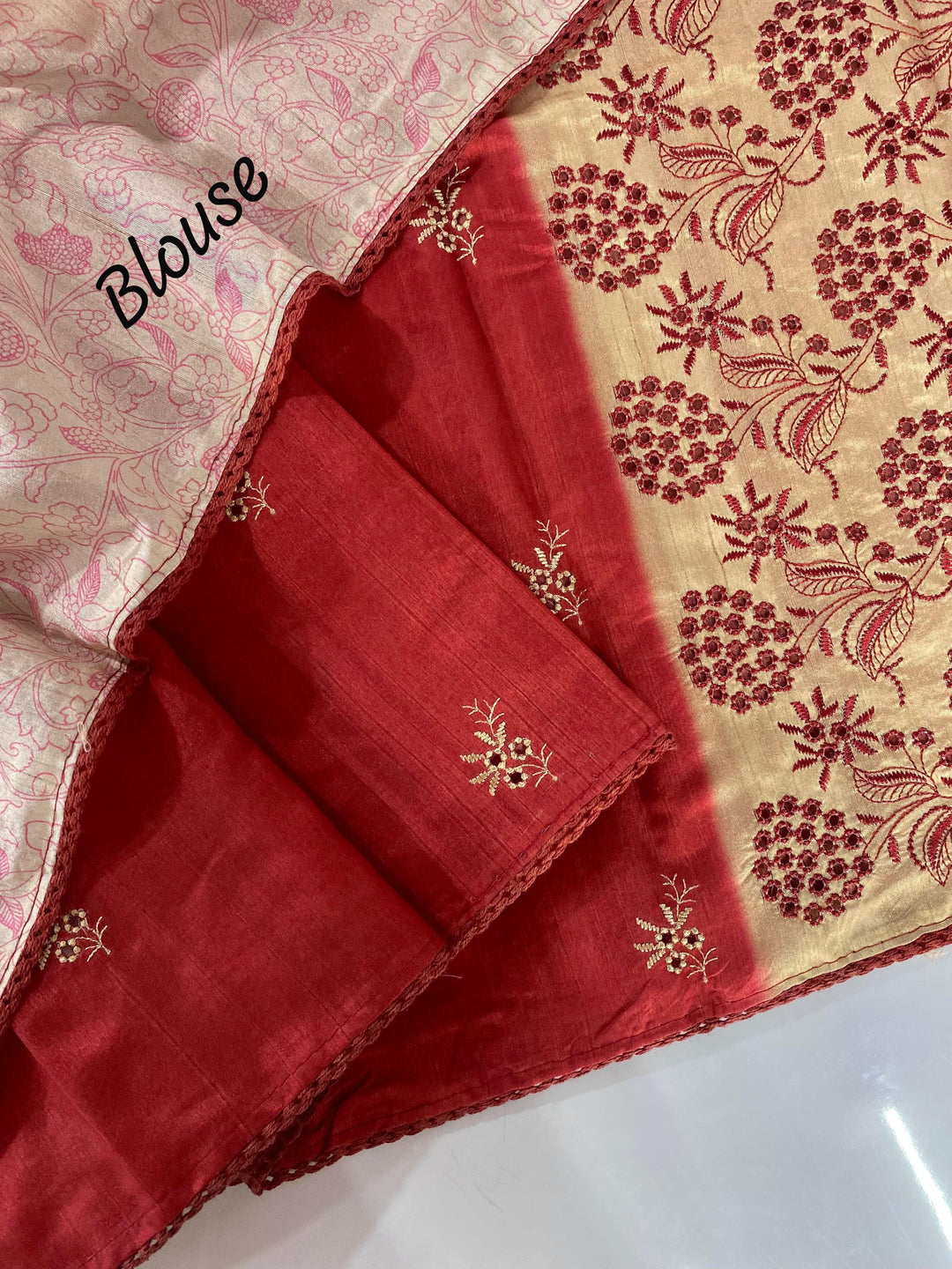 Diamond Dew Tussar Red Silk Saree