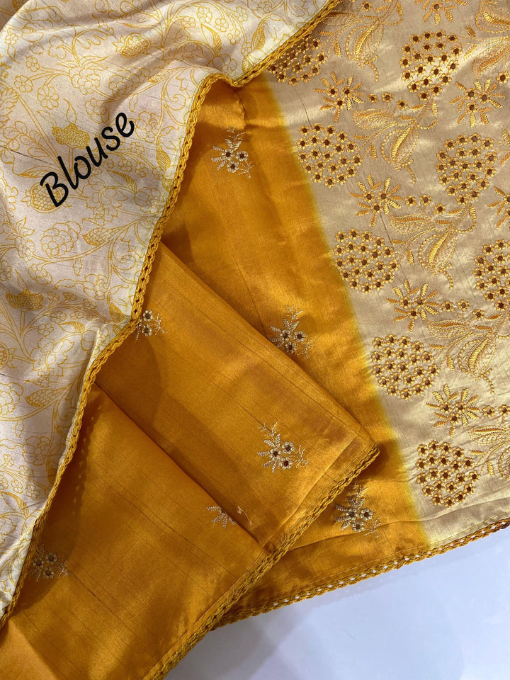 Diamond Dew Tussar Yellow Silk Saree