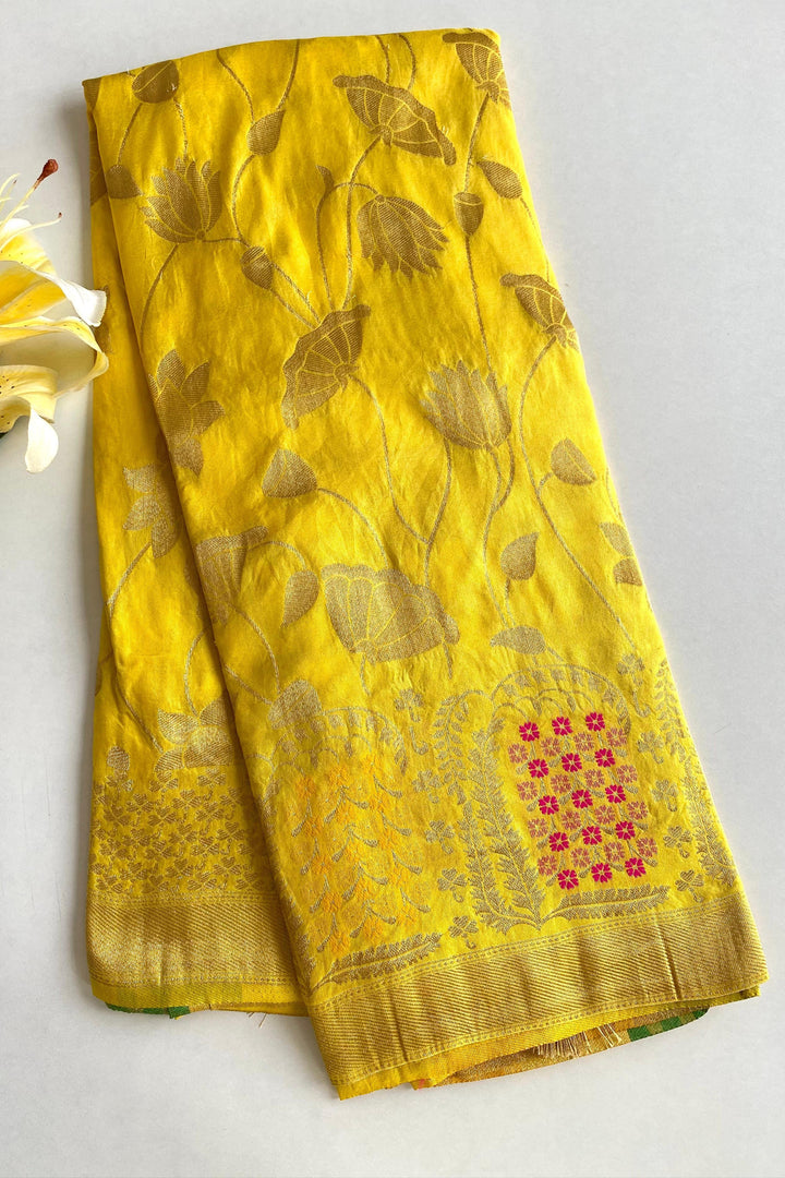 Gleaming Twilight Georgette Yellow Silk Saree