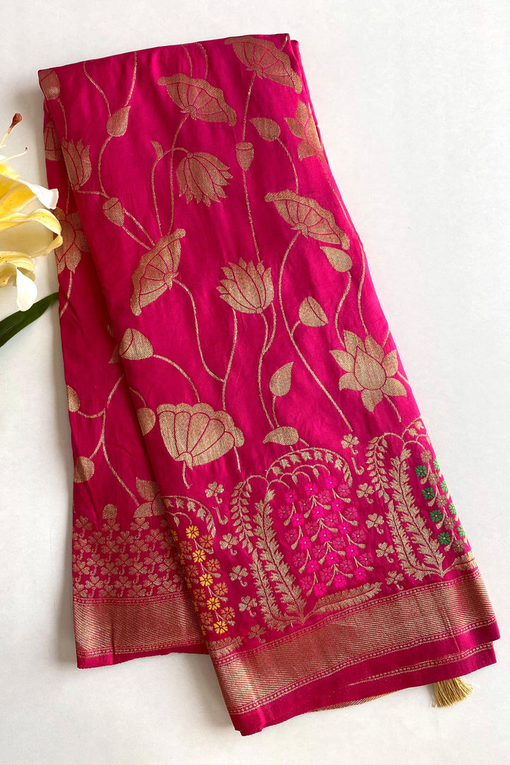 Gleaming Twilight Georgette Rani Pink Silk Saree