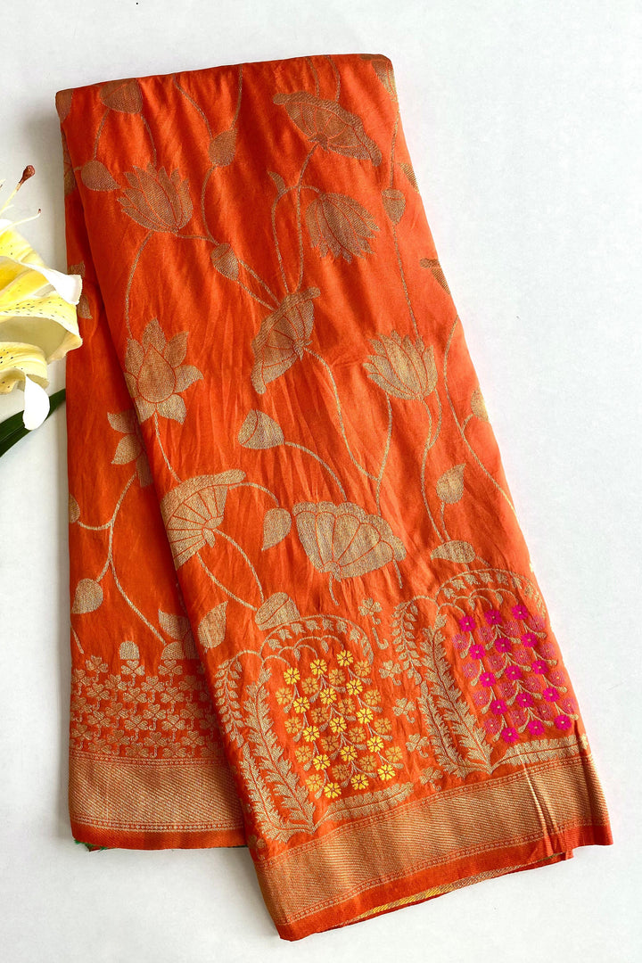 Gleaming Twilight Georgette  Orange Silk Saree