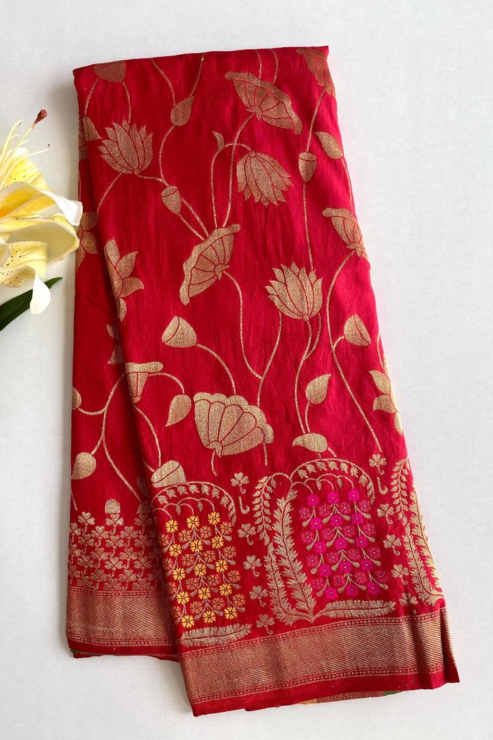 Gleaming Twilight Georgette Red Silk Saree