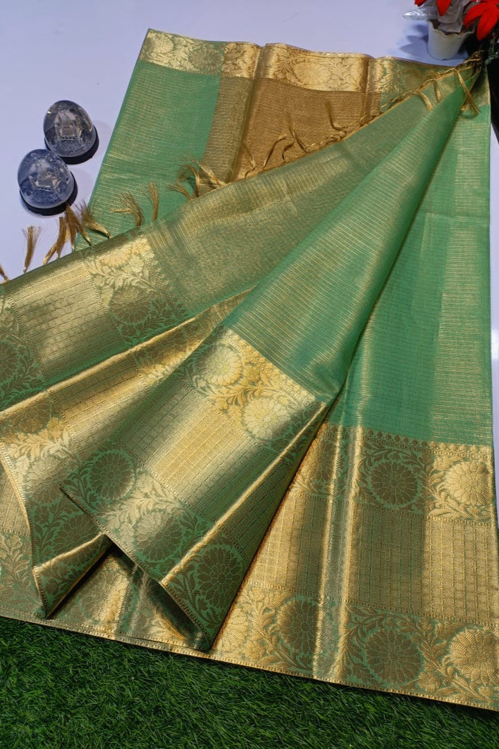 Pure  Banarasi Tissue Kota Saree Green