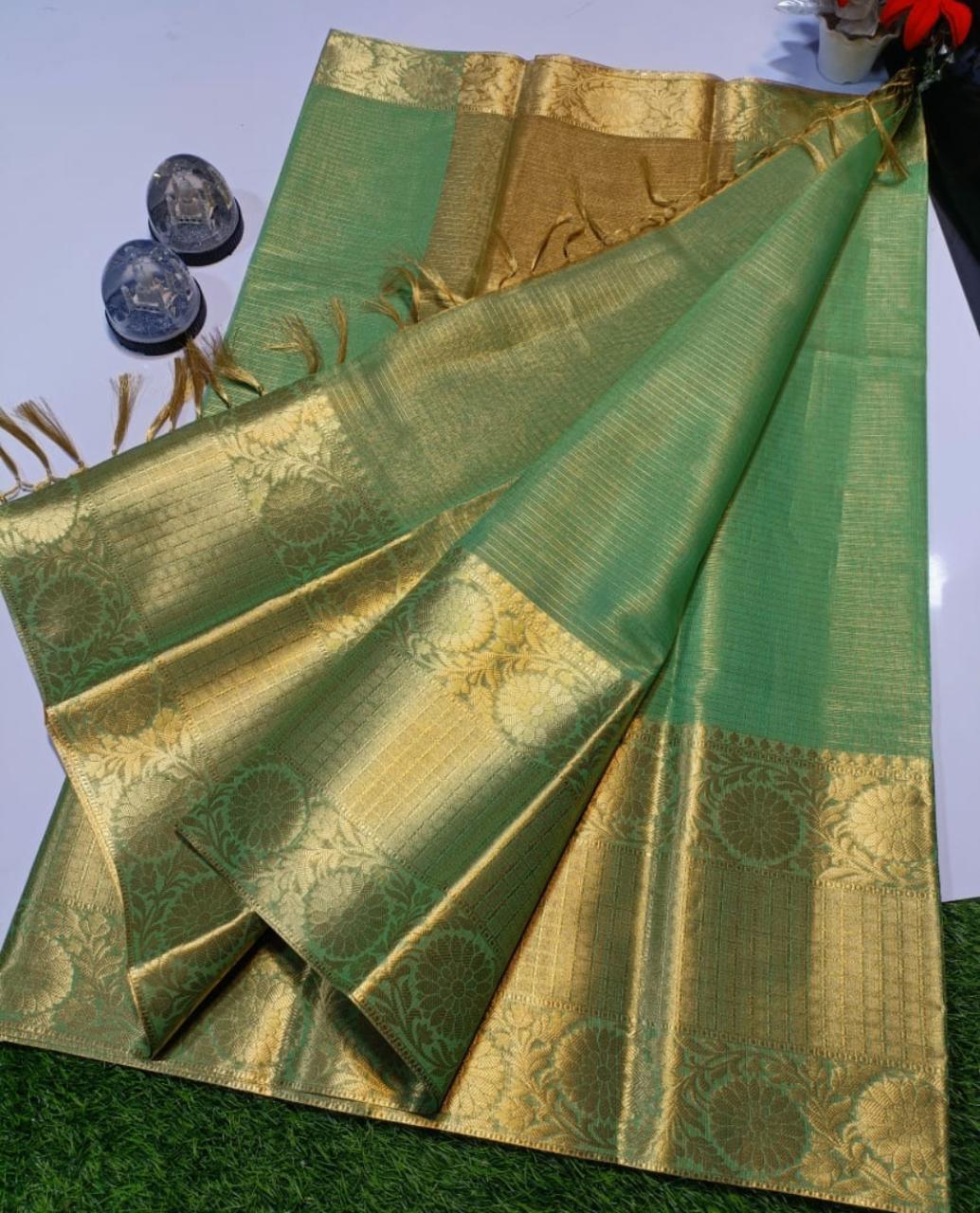 Pure  Banarasi Tissue Kota Saree Green