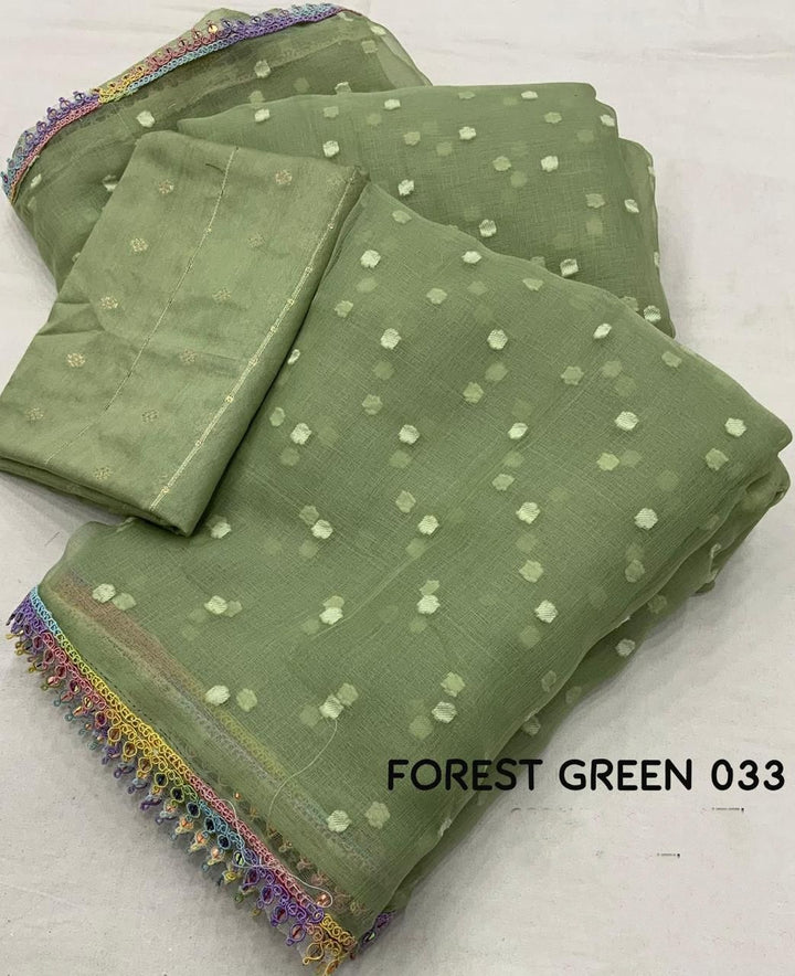 An Ageless Style Organza Green Saree