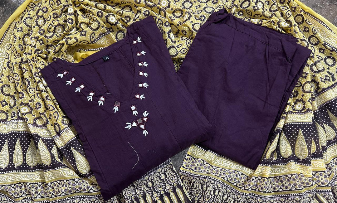 Rhythms And Purple Cotton Kurti Set