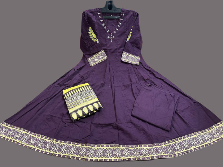 Rhythms And Purple Cotton Kurti Set