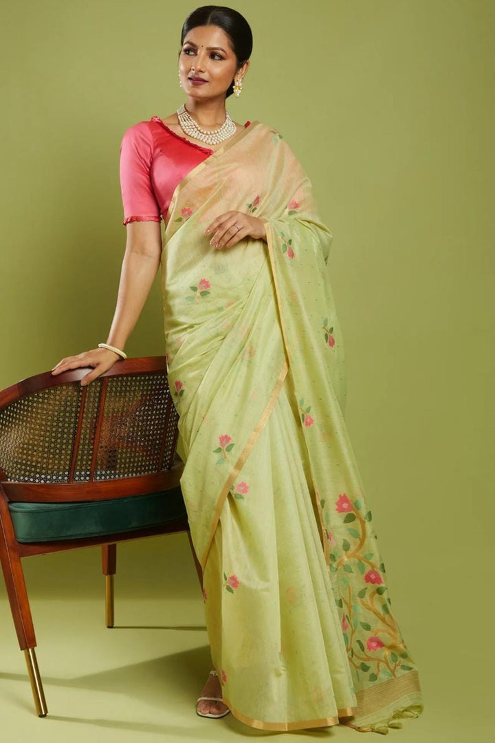 Beautifully Unique Green Cotton Silk Saree