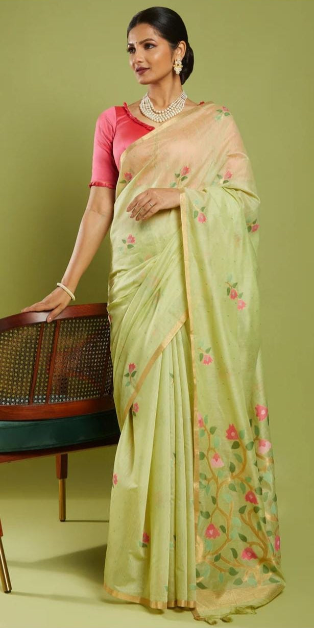 Beautifully Unique Green Cotton Silk Saree