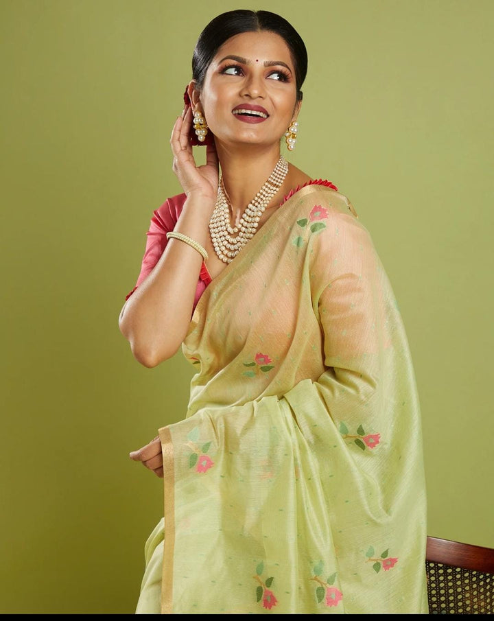 Beautifully Unique Green Cotton Silk Saree