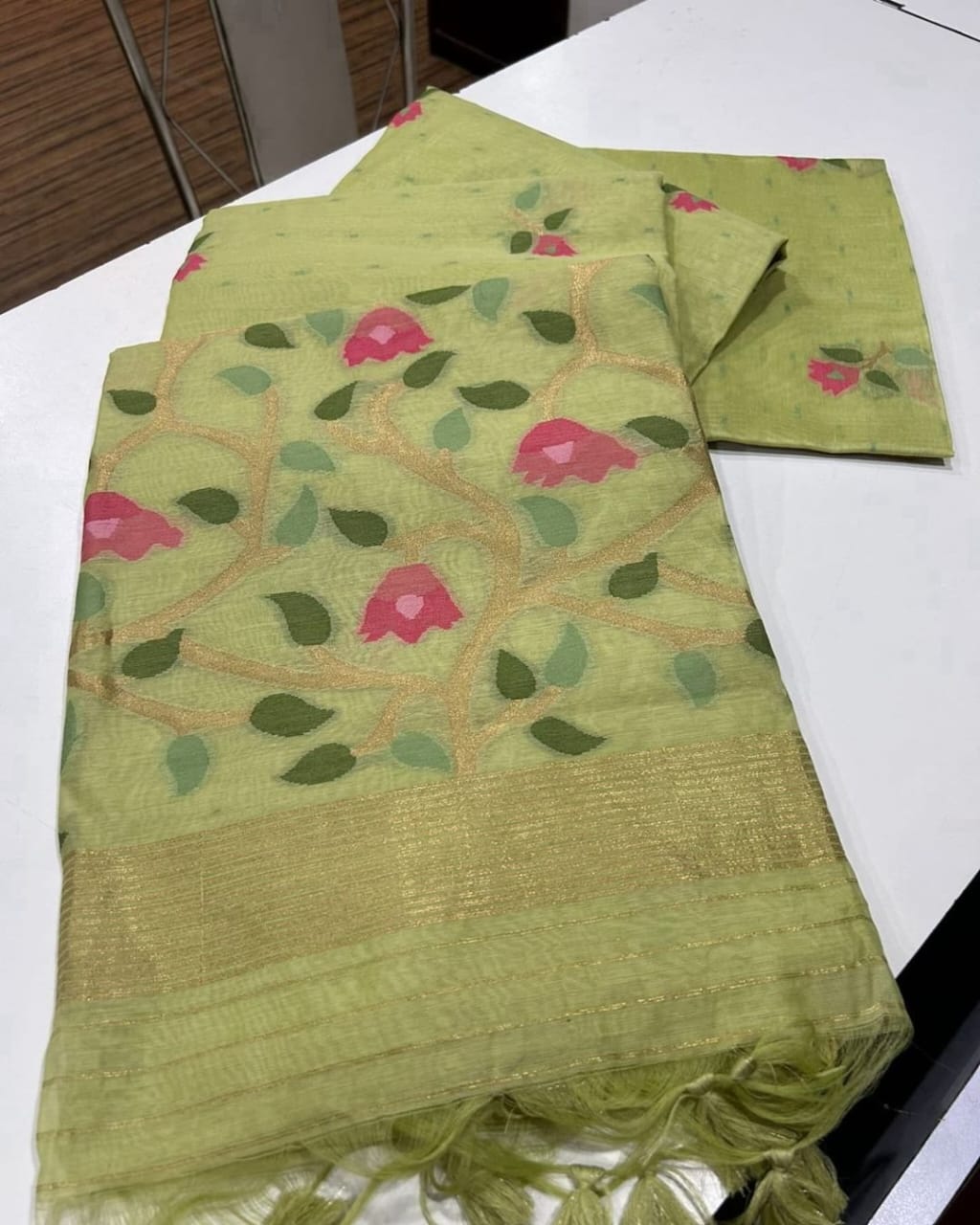 Beautifully Unique Green Cotton Silk Saree