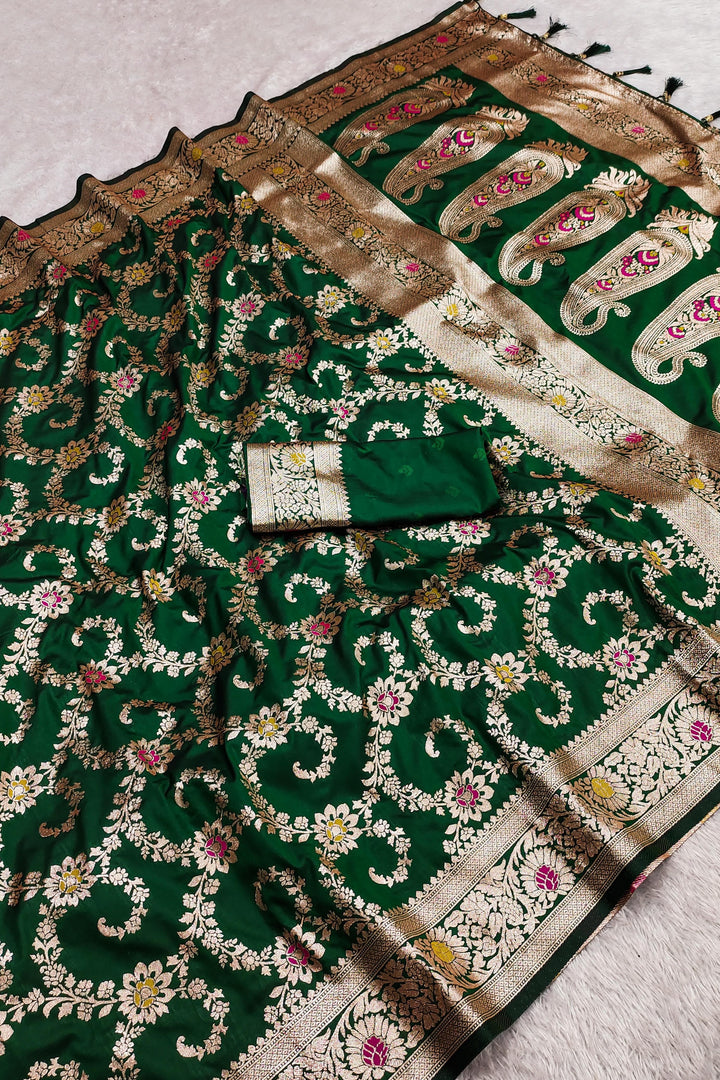 Love Shines Brighter Green Banarasi Silk Saree