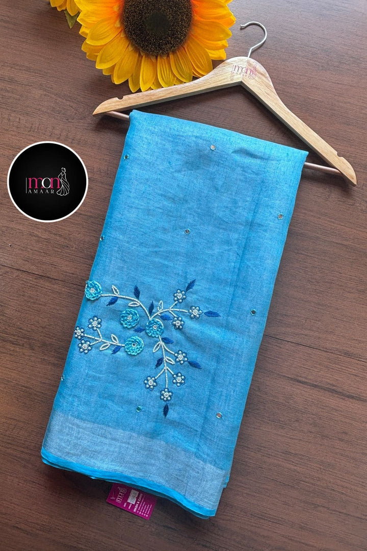 Sky Gaze( Pure Tissue Linen Saree)