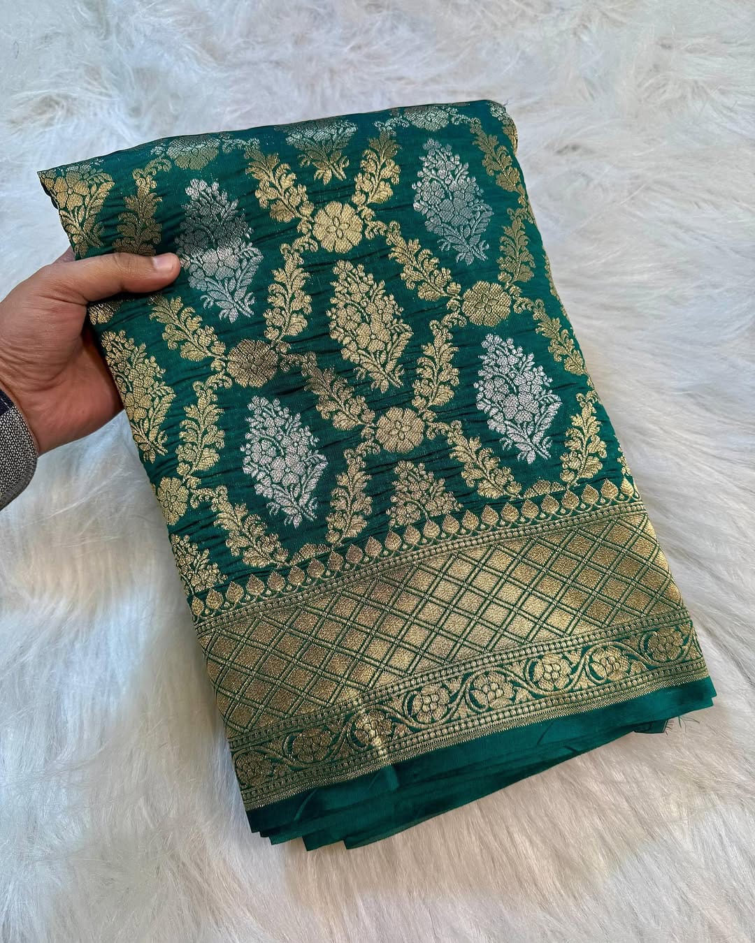 Castle Street Banarasi Semi Katan Silk Green Saree