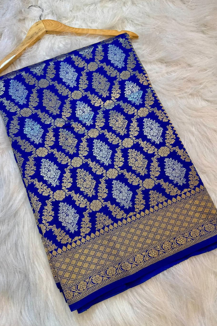 Castle Street Banarasi Semi Katan Silk Blue Saree