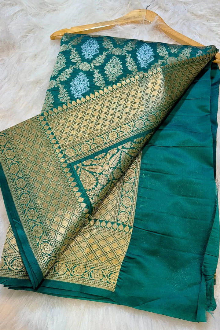 Castle Street Banarasi Semi Katan Silk Green Saree