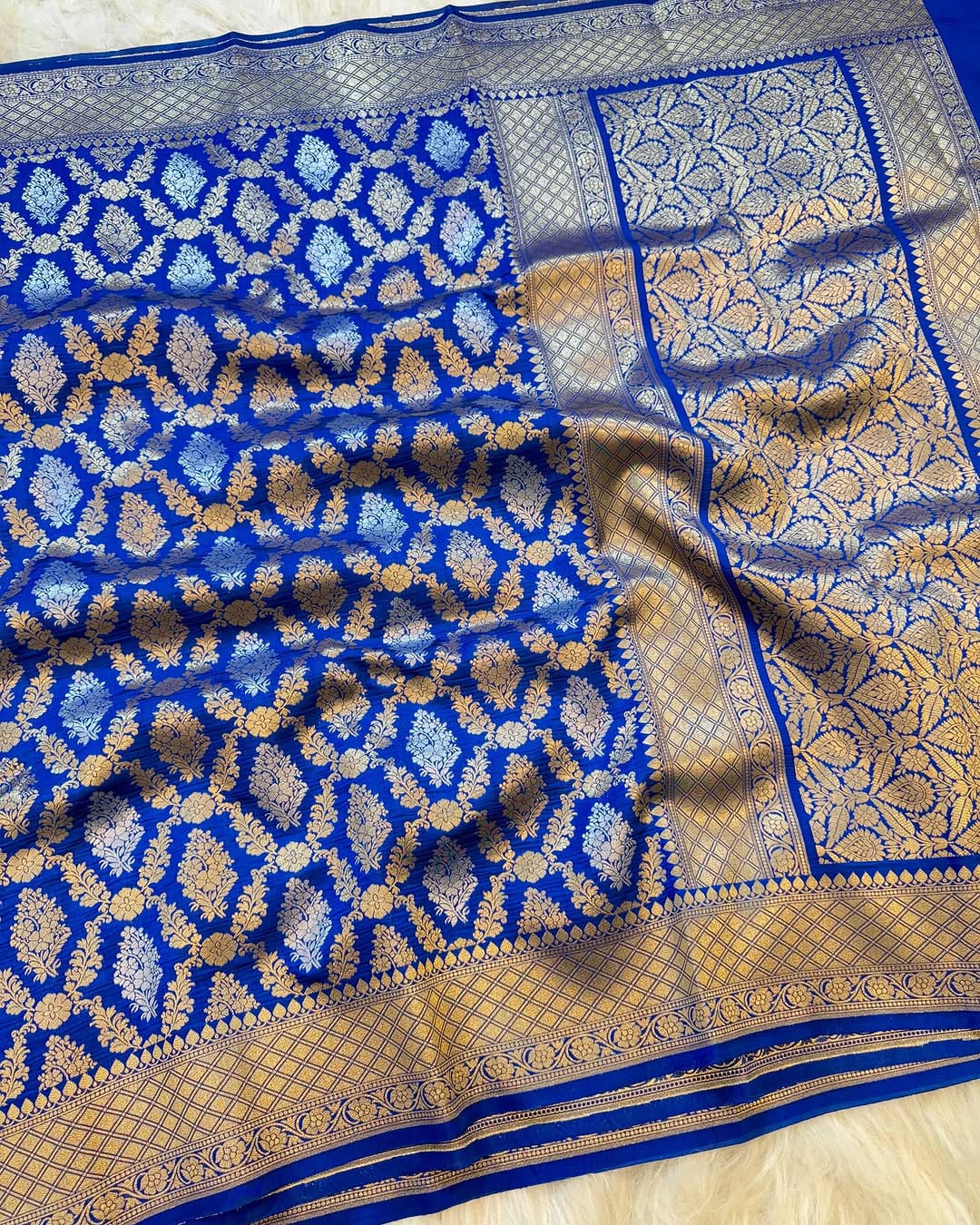 Castle Street Banarasi Semi Katan Silk Blue Saree