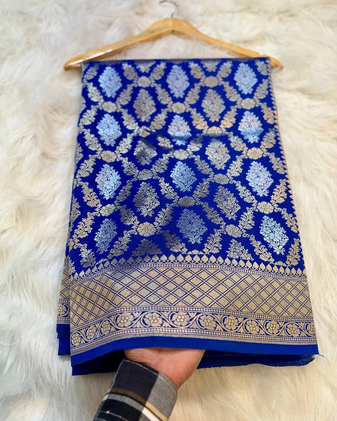 Castle Street Banarasi Semi Katan Silk Blue Saree