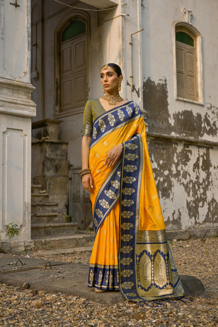 Wave After Wave Banarasi Silk Yellow  Saree