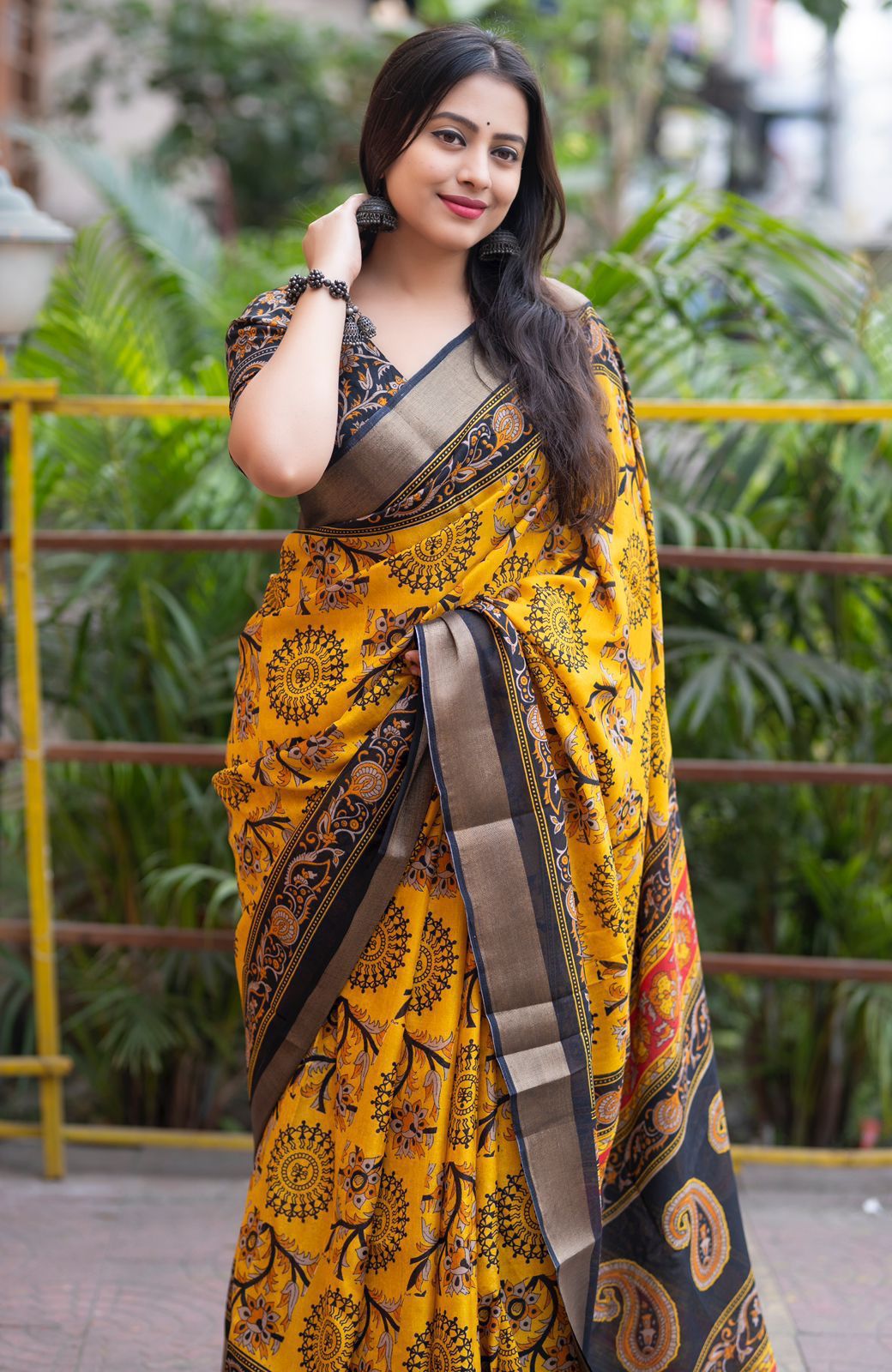 The Only Exception Cotton Crepe Yellow Saree