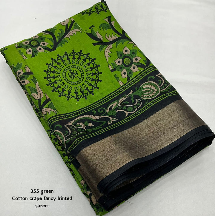 The Only Exception Cotton Crepe Green Saree