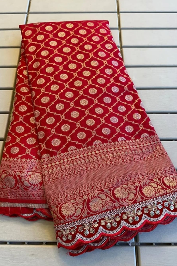 Love Of Lifetime Banarasi Khaddi Crepe Silk Red Saree