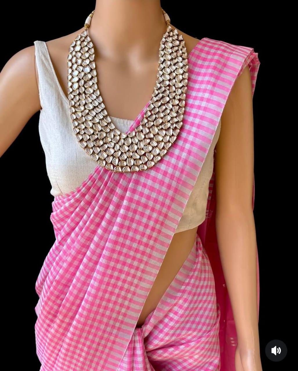 Nayantara Inspired Pink Banarasi Check Tissue Silk Saree