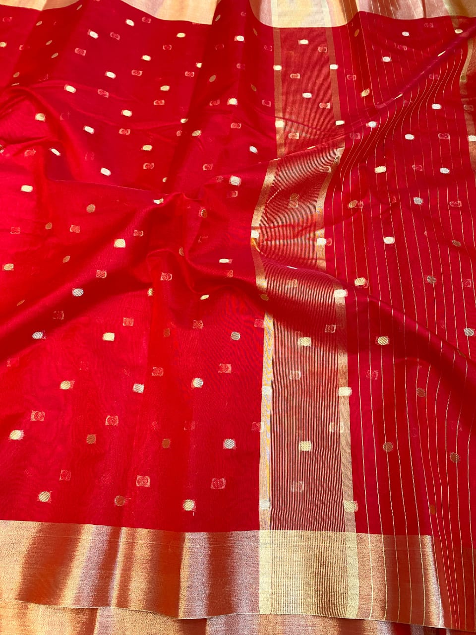 Nayantara Inspired Red Maheswari Banarasi Cotton Silk Saree