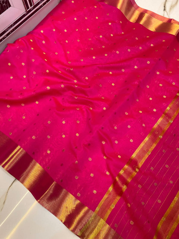 Nayantara Inspired Pink Maheswari Banarasi Cotton Silk Saree