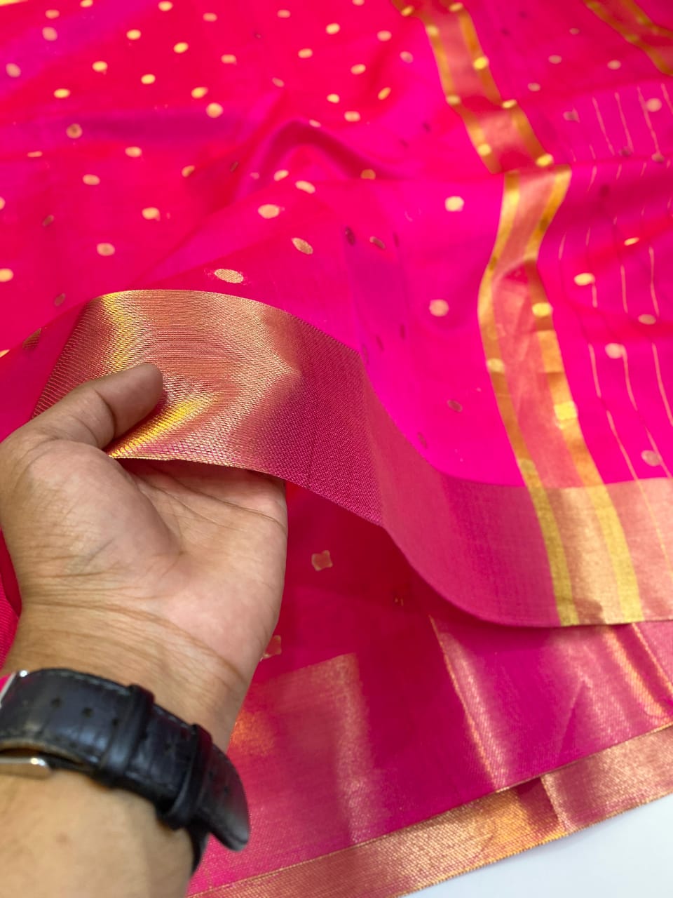 Nayantara Inspired Pink Maheswari Banarasi Cotton Silk Saree