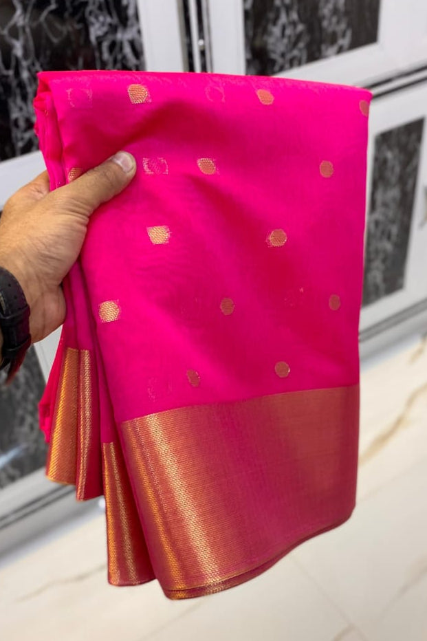 Nayantara Inspired Pink Maheswari Banarasi Cotton Silk Saree